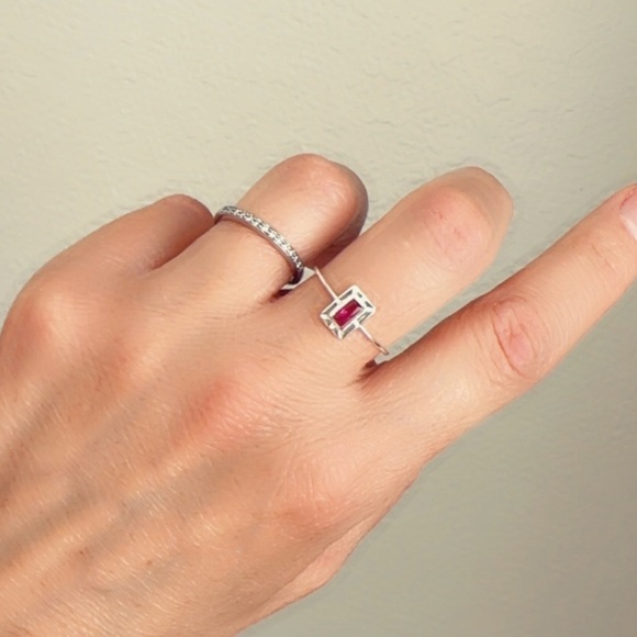 Sterling Silver Created Baguette Ruby Ring - Picture 12 of 17